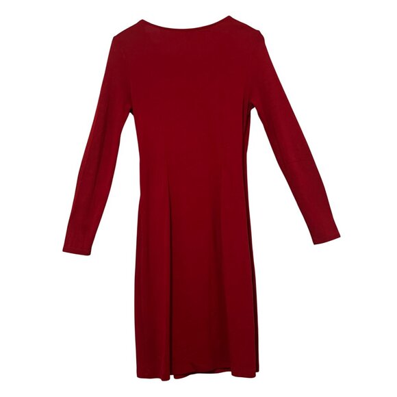 Ann Taylor Size 6 Red Dress Body Con Hidden Side Zip Long Sleeves Foe wrap skirt - Picture 2 of 16